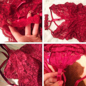 Planet Gates Pink bodysuit / L / China Elegant Floral Red Lace Bodysuit Women Backless Deep V Neck Sexy Bodysuit Bodycon Halter Sleeveless Jumpsuit Romper