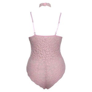 Planet Gates Pink bodysuit / L / China Elegant Floral Red Lace Bodysuit Women Backless Deep V Neck Sexy Bodysuit Bodycon Halter Sleeveless Jumpsuit Romper