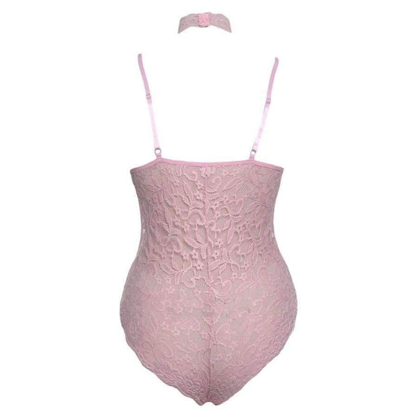 Planet Gates Pink bodysuit / L / China Elegant Floral Red Lace Bodysuit Women Backless Deep V Neck Sexy Bodysuit Bodycon Halter Sleeveless Jumpsuit Romper