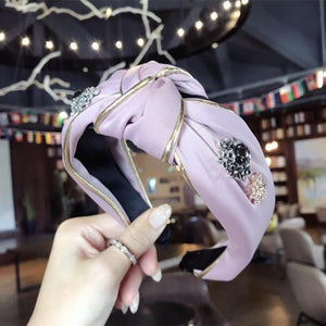 Boutique Hair Accessories Women's Luxury Fabric Gold-rimmed Diamonds Super Flash Middle Knotted Wide-brimmed Headband Hairband