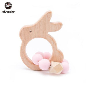 Planet Gates Pink Bunny Let's Make 1PC Wooden Teether Hedgehog Crochet Beads Wood Crafts Ring Engraved Bead Baby Teether Wooden Toys For Baby Rattle
