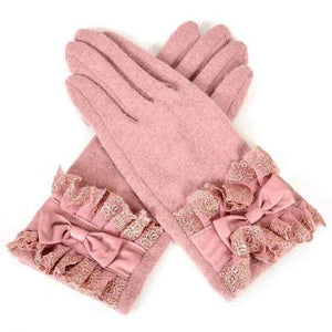 Planet Gates Pink [BYSIFA] Ladies Pink Rabbit Hair Wool Mittens Gloves Fashion Women Gloves Elegant Lace Embroidery Bow Tie Thick Warm Soft Gloves