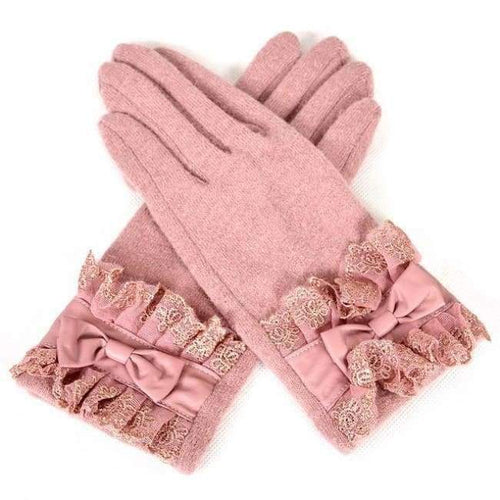 Planet Gates Pink [BYSIFA] Ladies Pink Rabbit Hair Wool Mittens Gloves Fashion Women Gloves Elegant Lace Embroidery Bow Tie Thick Warm Soft Gloves