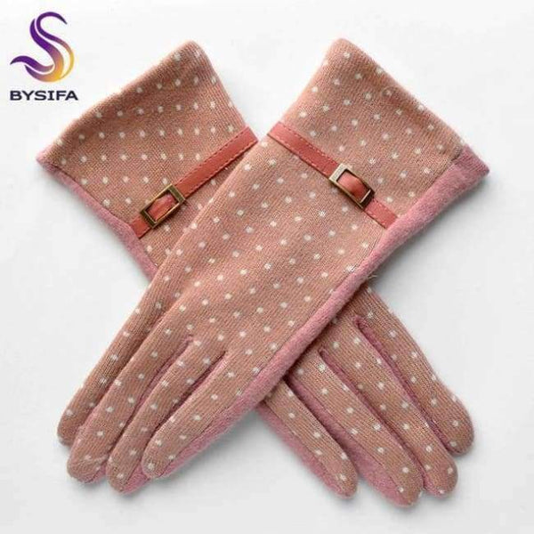 Planet Gates pink [BYSIFA] Navy blue Wool Mittens Gloves Trendy Winter Women Thick Cashmere Gloves Fashion Dot Elegant Female Warm Thick Golves