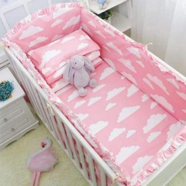 Planet Gates pink cloud 6Pcs Cartoon Baby Bedding Sets Baby Crib Bumpers Bed Around Cot Bed Sheets 100%Cotton Thickening Customizable Baby Beddings