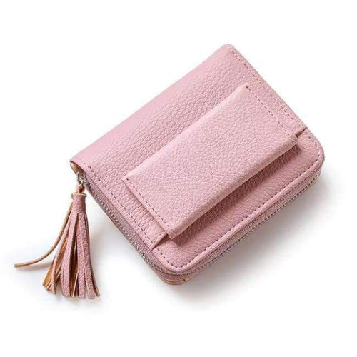 Planet Gates Pink Coin Purse Women Coin Purse Female Tassel Pendant Short Money Wallets PU Leather Lady Zipper Mini Coin Purses Fashion Card Holders Monedero