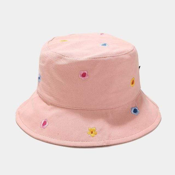 Planet Gates Pink Cotton flower embroidery Bucket Hat Fisherman Hat outdoor travel hat Sun Cap Hats for Men and Women 250