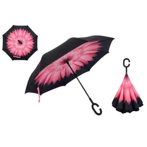 Planet Gates Pink Daisy Folding Reverse Umbrella Double Layer Inverted Windproof  Rain Car Umbrellas For Women