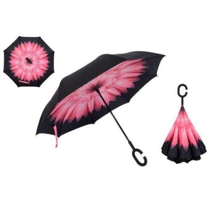 Planet Gates Pink Daisy Reverse Umbrellas Folding Double Layer Inverted C Hand Holder Stand Rain Windproof Rolling Over Umbrella For Women