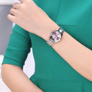 Planet Gates Pink Date Day Clock Female Stainless Steel Watch Ladies Fashion Casual Watch Quartz Women Watches