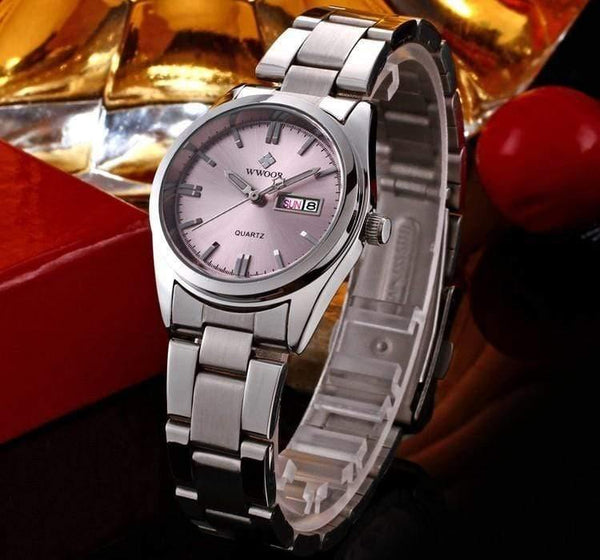 Planet Gates Pink Date Day Clock Female Stainless Steel Watch Ladies Fashion Casual Watch Quartz Women Watches