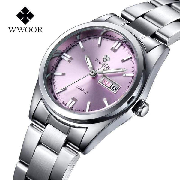 Planet Gates Pink Date Day Clock Female Stainless Steel Watch Ladies Fashion Casual Watch Quartz Women Watches