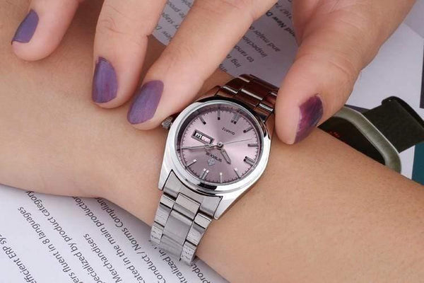 Planet Gates Pink Date Day Clock Female Stainless Steel Watch Ladies Fashion Casual Watch Quartz Women Watches