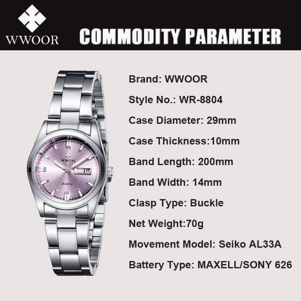 Planet Gates Pink Date Day Clock Female Stainless Steel Watch Ladies Fashion Casual Watch Quartz Women Watches