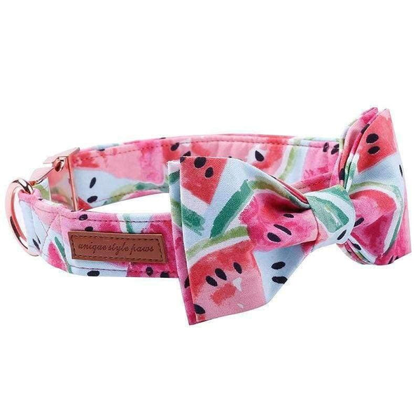Planet Gates Pink Dog Collar and Leash Set with Bow Tie for Big and Small Dog Cotton Fabric Collar Rose Gold Metal  Buckle  Pet Products