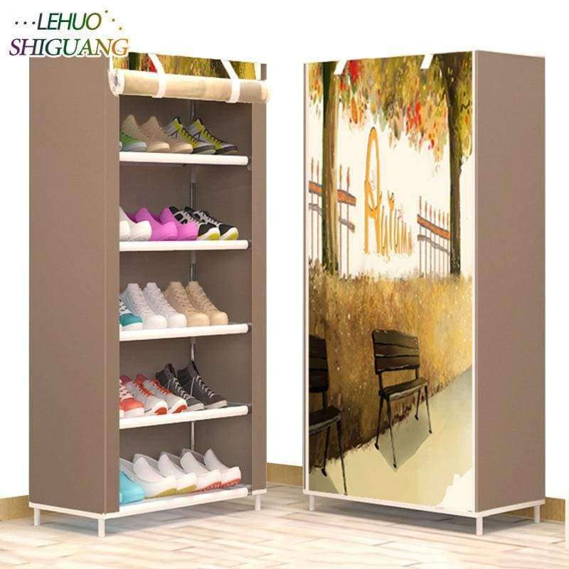 Planet Gates Pink dot Shoe cabinet 6-layer 5-grid Non-woven fabrics large shoe rack organizer removable shoe storage for home furniture
