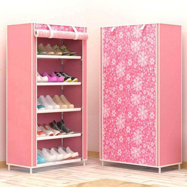 Planet Gates Pink dot Shoe cabinet 6-layer 5-grid Non-woven fabrics large shoe rack organizer removable shoe storage for home furniture