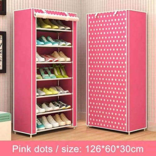 Planet Gates Pink dot Shoe rack 8-layer 7-grid Non-woven fabrics large shoe cabinet organizer removable shoe storage for home furniture