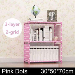 Planet Gates pink dots 2 grids Multilayer Bookshelf non-woven bookcase Organizer storage Shelf simple floor rack Home decoracion Living Room Furniture