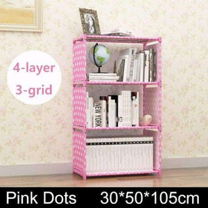 Planet Gates pink dots 3 grids Multilayer Bookshelf non-woven bookcase Organizer storage Shelf simple floor rack Home decoracion Living Room Furniture