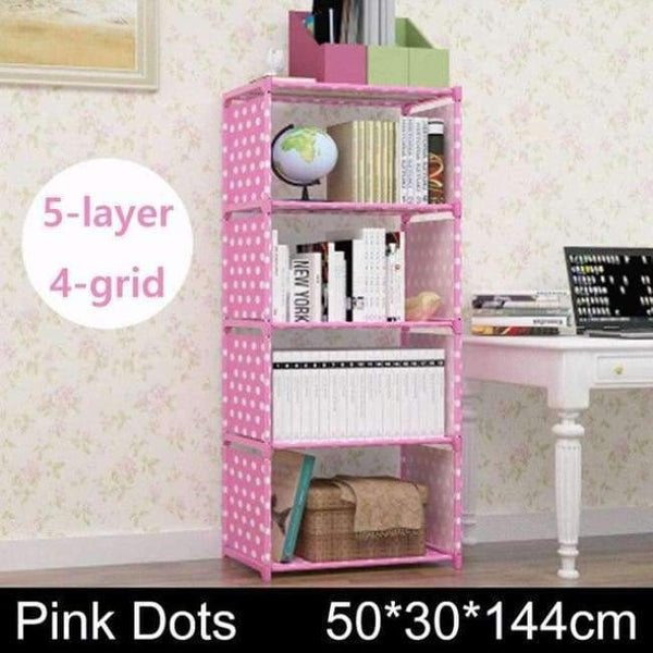Planet Gates pink dots 4 grids Multilayer Bookshelf non-woven bookcase Organizer storage Shelf simple floor rack Home decoracion Living Room Furniture