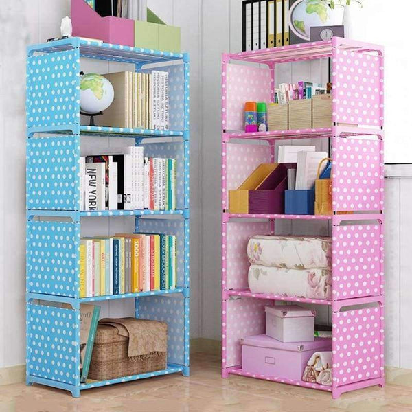 Planet Gates Pink Dots(5-layer) Simple Non-woven Home Interior Decoration single row Assembly Stainless Steel Bookshelf Standing fashion Books Storage Furniture