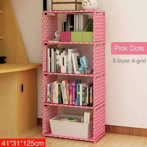 Planet Gates Pink Dots(5-layer) Simple Non-woven Home Interior Decoration single row Assembly Stainless Steel Bookshelf Standing fashion Books Storage Furniture