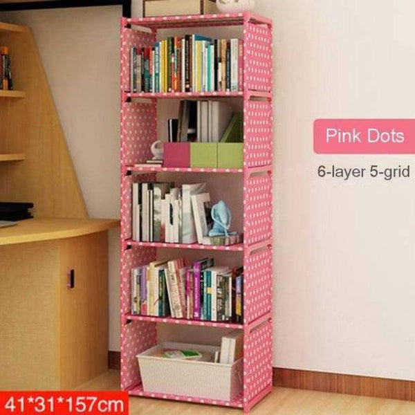 Planet Gates Pink Dots(6-layer) Simple Non-woven Home Interior Decoration single row Assembly Stainless Steel Bookshelf Standing fashion Books Storage Furniture