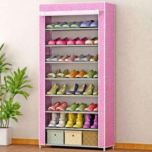 Planet Gates Pink Dots Simple Shoe Cabinet Assembly Non-woven Stainless Steel Large Shoe Organizer removable Shoes Storage Rack for home furniture