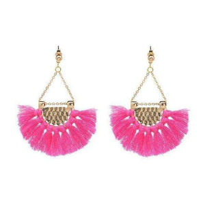 Planet Gates Pink Fan shaped Cotton Tassels Bohemia Earrings For Women Ethnic Jewelry Big Dangle Earrings Handmade Fringe Pendientes