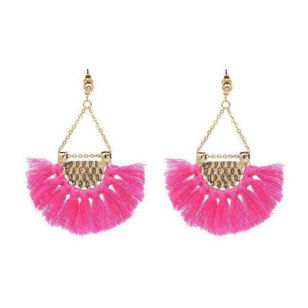 Planet Gates Pink Fan shaped Cotton Tassels Bohemia Earrings For Women Ethnic Jewelry Big Dangle Earrings Handmade Fringe Pendientes