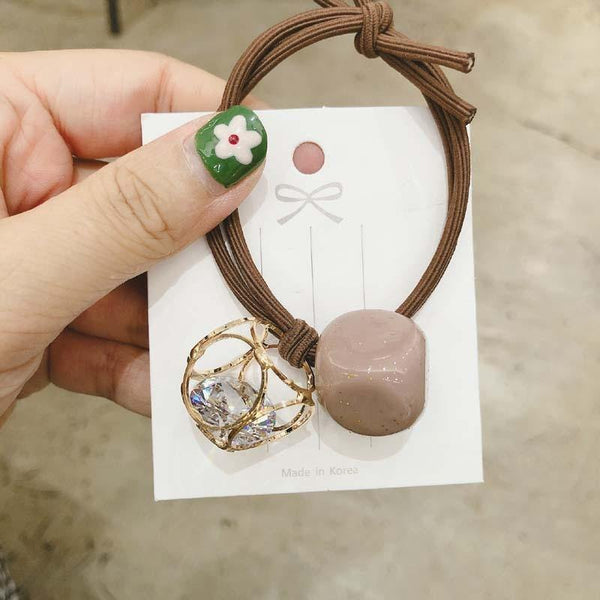 Fashion Crystal Square Hollow Elastic Hair Bands Pink Green Yellow Elastic Band Geometric For Women Rubber Hair Accessories Gift