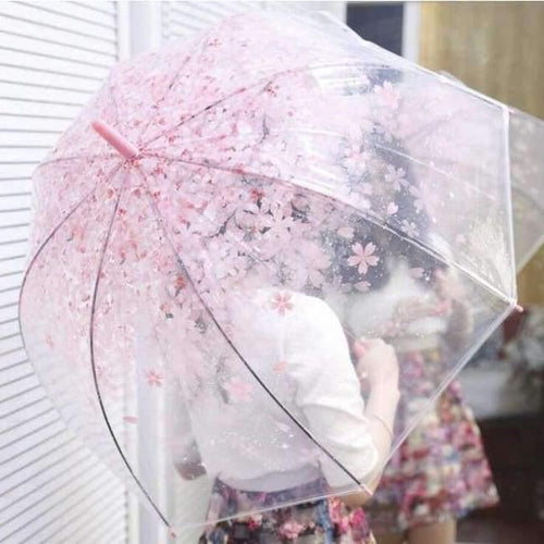 Planet Gates Pink Fashion Transparent Clear Umbrella Cherry Blossom Mushroom Apollo Princess Women Rain Umbrella Sakura Long Handle Umbrellas