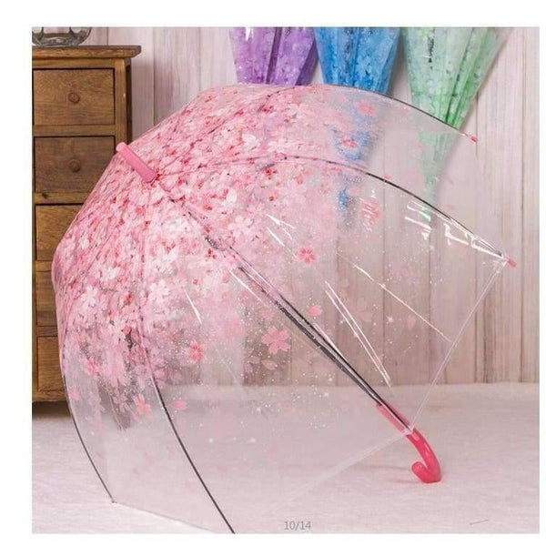 Planet Gates Pink Fashion Transparent Clear Umbrella Cherry Blossom Mushroom Apollo Princess Women Rain Umbrella Sakura Long Handle Umbrellas