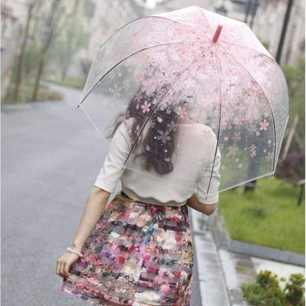 Planet Gates Pink Fashion Transparent Clear Umbrella Cherry Blossom Mushroom Apollo Princess Women Rain Umbrella Sakura Long Handle Umbrellas