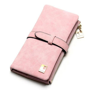 Planet Gates Pink Fashion Women Wallets Drawstring Nubuck Leather Zipper Wallet Women's Long Design Purse Two Fold More Color Clutch