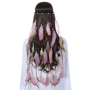 Planet Gates pink Feather Headband AWAYTR Rope Crown for Women Indian Headwear Festival Hair Accessories Summer Beach Headpieces