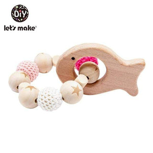 Planet Gates Pink Fish Let's Make 1PC Wooden Teether Hedgehog Crochet Beads Wood Crafts Ring Engraved Bead Baby Teether Wooden Toys For Baby Rattle