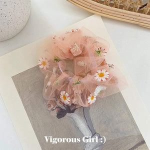 1PCS Scrunchies Hair Ring Daisy Floral Hair Ties Rope Autumn Winter Women Ponytail Hair Accessories Girls Hairbands Gifts