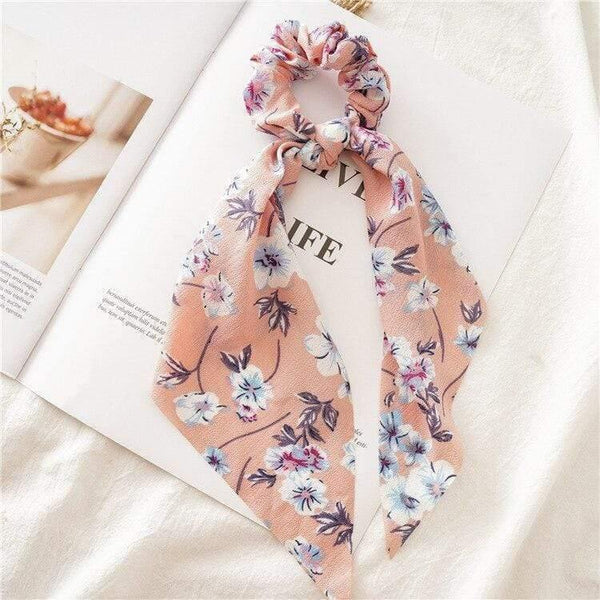Flower Print Hair Scarf Bow Scrunchies Ponytail Headband For Women Hair Accessories Bowknot Elastic Hair Rope Hairbands