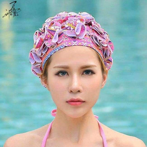 Planet Gates Pink flower / One Size Design 36 Lily Flowers Women Swimming Cap Coloful Sports Swim Pool Beautiful Hat Free Size Women Elastictry Cap