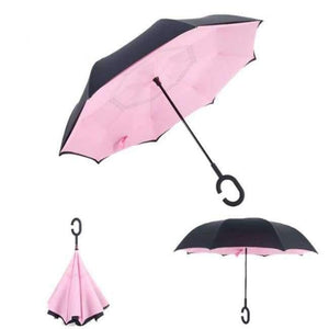Planet Gates Pink Folding Reverse Umbrella Double Layer Inverted Windproof  Rain Car Umbrellas For Women
