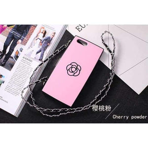 Planet Gates Pink / For iPhone 6 6s South Korea Luxury Red Camellia Flower Case For iphone6 6S 6plus 7Plus X Mirror Phone Cases With Chain Strap