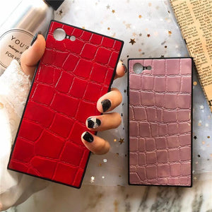 Planet Gates Pink / For iphone 6 6S TPU Leather Phone Case For iPhone X 6 7 8 plus XR XS XS MAX Fashion Square Crocodile Pattern Soft Phone Cover For iPhoneX