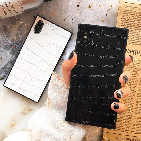 Planet Gates Pink / For iphone 6 6S TPU Leather Phone Case For iPhone X 6 7 8 plus XR XS XS MAX Fashion Square Crocodile Pattern Soft Phone Cover For iPhoneX