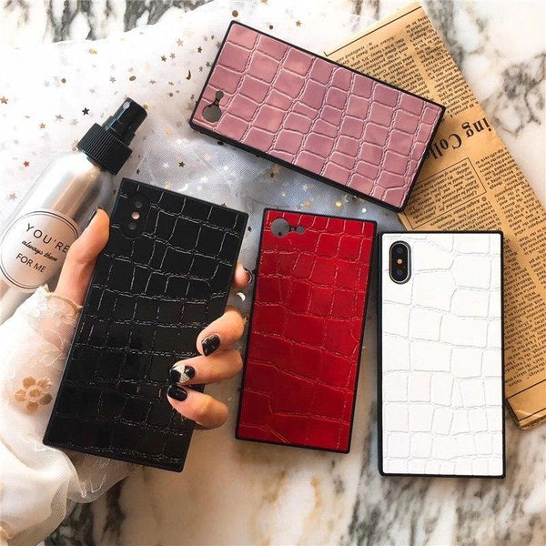 Planet Gates Pink / For iphone 6 6S TPU Leather Phone Case For iPhone X 6 7 8 plus XR XS XS MAX Fashion Square Crocodile Pattern Soft Phone Cover For iPhoneX