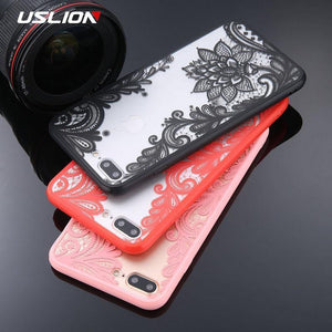 Planet Gates Pink / For iPhone 8 Plus USLION Phone Case For iPhone X XS Max XR Mandala Lace Flower Cases For iPhone 6 6s 7 8 Plus Transparent Clear Hard PC Back Cover