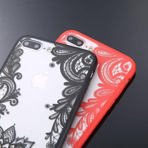 Planet Gates Pink / For iPhone 8 Plus USLION Phone Case For iPhone X XS Max XR Mandala Lace Flower Cases For iPhone 6 6s 7 8 Plus Transparent Clear Hard PC Back Cover