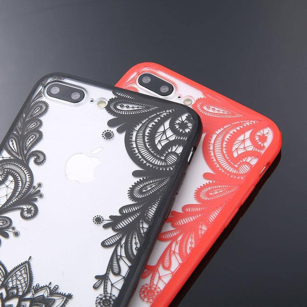 Planet Gates Pink / For iPhone 8 Plus USLION Phone Case For iPhone X XS Max XR Mandala Lace Flower Cases For iPhone 6 6s 7 8 Plus Transparent Clear Hard PC Back Cover