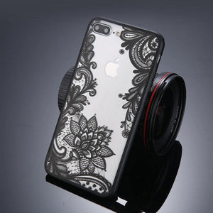 Planet Gates Pink / For iPhone 8 Plus USLION Phone Case For iPhone X XS Max XR Mandala Lace Flower Cases For iPhone 6 6s 7 8 Plus Transparent Clear Hard PC Back Cover